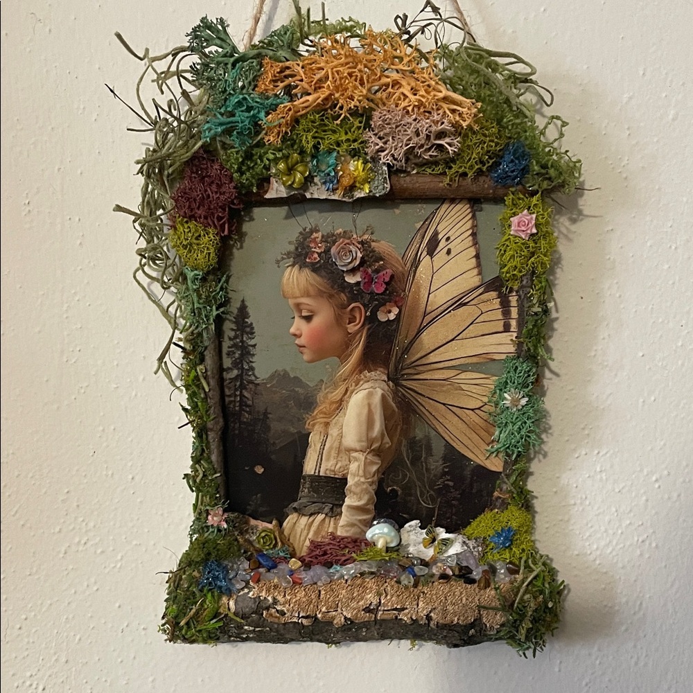 Fairy Wall Art handcrafted border moss flower Forest nature decor whimsical
